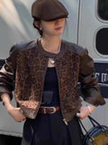 KYLTHOMASW  -  Sweet Hot Girl Leopard Print Patchwork Jacket for Women's Autumn and Winter Casual Long-sleeved Short Jacket Female Clothes