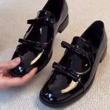 KYLETHOMASW  -  Preppy Double Bowtie Oxfords Woman Low Heels Flats Shiny Small Leather Shoes Ladies College Girls Sneakers Femmes Derby Loafers