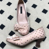 KYLETHOMASW  -  Vintage Round Toe High Heels Women French Bow Slip-on Non-Slip Wear-Resistant Block Heels
