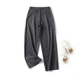 KYLETHOMASW  -  French Minimalist Grey High WaistedLeg Casual Pants  Straight Women Fashion Office Ladies Winter Trousers