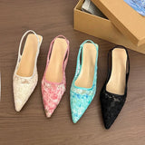 KYLETHOMASW  -  French Elegant High Heel Women Sandals Fashion Pointed Toe Singbacks Mules Shoes Summer Mesh Dress Sandalias Shoes Women