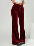 KYLETHOMASW  -  Autumn Winter Lady High Waist Casual Solid Velvet Flared Trousers Autumn Winter Lady High Waist Casual Velvet Flared Trousers