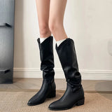 KYLETHOMASW  -  Autumn Winter Vintage Woman Knight Knee High Boots Shoes Ladies Concise Slip On Western Cowboy Botas