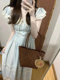 KYLETHOMASW  -  French Retro Fairy Style Small Flying Sleeves Summer New Korean Temperament Lace Bow Blue Forest Style Dress Women