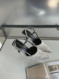 KYLETHOMASW  -  Luxury Bling Design Mules Sandals Women Sexy Pointed Toe Thin High Heels Summer Back Strap Banquet Dress Shoes Women Pums