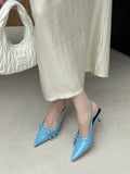 KYLETHOMASW  -  Orange Ladie Pumps Pink High Heels Sexy Pointed Toe Slingback Shoes Women Belt Buckle Low Heel Summer Office Shoes Blue