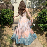 KYLETHOMASW  -  holiday print floral vintage beach long dress women summer sleeveless Spaghetti Strap backless dress elegant evening party dress