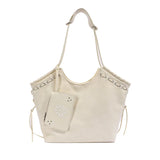 KYLETHOMASW  -  Vintage Lace Up Side Tote Bag Crinkled Faux Leather Shoulder Bag With Daisy Mini Zipper Pouch Large Daily Commuter Bag For Women