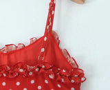KYLETHOMASW  -  Holiday Summer Dresses Women Ruffle O Neck Sleeveless A-line Midi Polka Dot Red Dress Spaghetti Straps Robe