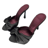 KYLETHOMASW  -  Large Size Slip-On High Heel Mules French Style Sandals with Bow Detail Summer Outdoor Wear Fish Mouth Ultra Thin Heel