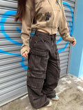 Kylethomasw Vintage Oversize Cargo Jeans Women 90s Streetwear Fashion Pockets Do Old Wide Leg Denim Pants Hip Hop Slouchy Trousers