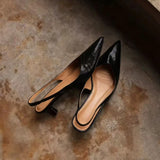 KYLETHOMASW  -  Summer Pointed Toe Stiletto Backless Leather Shallow Mouth Commuting Work Flats for Women