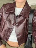 KYLETHOMASW  -  Textured Crocodile Leather Jacket Short Coat Slimming Women Gram Leather Jackets Street Trends Overcoat Top Lady Autumn Outwear