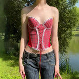 KYLETHOMASW  -  British style sweet and spicy plaid waist tie strapless new product Lolita lace lace design sense small vest