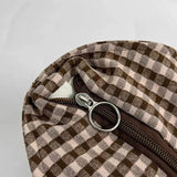 KYLETHOMASW  -  Women Cute Plaid Canvas Tote Bag Star Patch Shoulder Handbag Large Capacity Casual Student Shopping Bag Side Drawstring Design