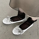 KYLETHOMASW  -  Size 42 Punk Buckle Straps Mary Jane Flats Shoes Women Slip On Comfortable 2000's Round Toe Eyelet Bow Y2K Casual Ballet Shoes