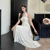 KYLETHOMASW  -  Women Dresses Solid Spring Summer Halter Beach Style Backless Long Dresses Korean Fashion Elegant Vestidos Mujer