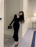 KYLETHOMASW  -  Sweet Hot Girl Sexy V-neck Twisted Dress Women's Autumn Lace-up Slim Fit Hip Wrapped Mermaid Long Dress Fashion Female Clothes