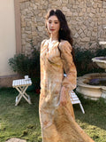 KYLETHOMASW  -  Women Clothes Chiffon Sweet Floral Print Puff Sleeve Slim A-Line Long Dress Elegant Lady Party Vestidos Robe Casual Autumn New