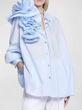 Kylethomasw Fashion Women's Shirt Lapel Long Sleeves Single Breasted Three-dimensional Flower Solid Color Blouse Autumn New 3WQ505
