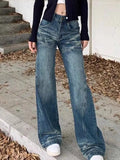 KYLETHOMASW  -  Woman Vintage Flare Jeans Korean Autumn New High Waist Slim Button Denim Pants Y2K Retro Streetwear Loose Lady Wide Leg Trousers
