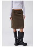 KYLETHOMASW  -  Fashion Women's Knee Length Skirt With Belt Temperament Office Lady A-Line Skirts High Waisted Slim Versatile Faldas 936P