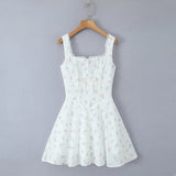 KYLETHOMASW  -  Sexy Backless Floral Print Sling Mini Dress For Women Sleeveless A-line Summer Holiday Party Robe Lady Birthday Dress Lace Up