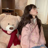 KYLETHOMASW  -  Kawaii Hooded Knitted Cardigan Women Cute Pink Sweater Outerwears Fashion Korean Knitwears Winter Long Sleeve Jumpers New