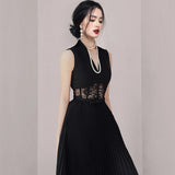 Kylethomasw Runway Party Dress 2024 Summer Women Sexy Temperament V Neck Sleeveless Lace Patchwork Perspective Waist Pleased Dresses