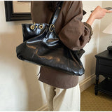 KYLETHOMASW  -  Retro Soft Leather Polka Dot Pleated Tote Bag Women Solid Color Large Capacity Shoulder Bag Versatile Daily Commuting Bag New