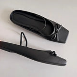 KYLETHOMASW  -  Fashions Square Toe Mules Pumps Slippers Women Fall 2024 New Flat Slides Female Shallow Comfy Bow Brand Designer Sandals Women