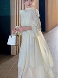 KIylethomasw Women French White Chiffon Dresses Summer Elegant Sleeve Slim Puff Sleeve bodycon Gentle Fairy Short Dress