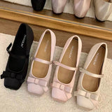 KYLETHOMASW  -  Sweet Spring Auutmn Women Mary Jane Shoes Butterfly-knot Square Toe Shoes Ladies Concise Daily Dress Silk  Ballet Flats Shoes 41