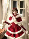 KYLETHOMASW  -  Winter Christmas New Years Sweet 2 Piece Set Women Faux Fur Cape Coats + Short Party Dress Female Chic Korean Popular Clothes