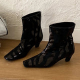 KYLETHOMASW  -  Novel Leopard Print Square Toe Ankle Boots Women Fashion Kitten Heel Designer Boots Sexy Party Stripping Shoes Zapatos De Mujer