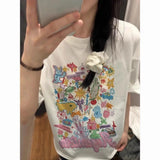 KYLETHOMASW  -  Japanese Fun Cartoon Graffiti Doll Printed Short Sleeve T-shirt Women Fresh College Style Sweet Spicy Ins Top