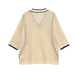 KYLETHOMASW  -  Women Hollow Out Knit Pullover Short Sleeve V Neck Casual Loose Sweater Autumn Tops