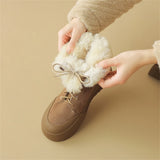 KYLETHOMASW  -   2025 Women Wool Snow Boots Flats With Platforms Cross-tied Ankle Boots Round Toe Fur Short Winter Warm Boots Shoes