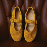 KYLETHOMASW  -  Leather Mary Janes Flats Shoes Women Cow Suede Buckle Strap Ballet Flats Shoes Ladies Spring Autumn Shallow Soft Casual Loafers
