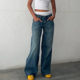 KYLETHOMASW  -  Women Y2K Low Rise Baggy Jeans Retro Aesthetic Loose Fit Boyfriend Straight Wide Leg Jeans Trendy Stretch Long Denim Pants