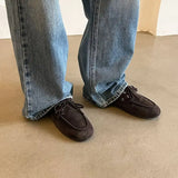 KYLETHOMASW  -  New Leather Flats Shoes Women's Loafers Round toe Vintage Suede Leather Ladies Casual British Style Flat Single Shoes