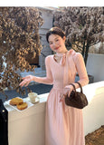KYLETHOMASW  -  Korean Sle  Knot Ele Dr Women's Spring Autumn Design Slim A-Line Long Dr Soft Polyester Fiber Casual Wear