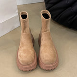 KYLETHOMASW  -  Women Chelsea Ankle Boots Autumn 2025 Suede Snow Short Botas Platform Mid Heels Women Shoes Designer Brand Casual Sport Boots
