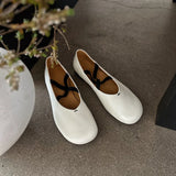 KYLETHOMASW  -  Cross Strap Ballet Flats 2025 Summer Breathable Flats Vintage Soft Leather Mary Jane Flats