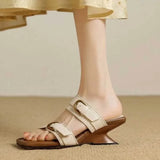 KYLETHOMASW  -  Women's Square Toed Slippers Open Toe Vintage Belt Buckle Sandals Wedges High-heeled Designer Flip-flops