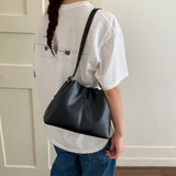 KYLETHOMASW  -  Women's Leather Drawstring Bucket Bag Minimalist Sweet Aesthetic Daily Crossbody Shoulder Bag Handbags and Purses