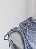 KYLETHOMASW  -  French Blue Striped Drawstring Strap Shirt for Women Summer Outfit Sweet GirlI Irregular Slim Fit Sleeveless Blouses Women Tops