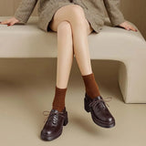 KYLETHOMASW  -  Womens Cowhide Lace Up Flat Shoes Oxford Round Toe Retro British High-Quality Soft Comfortable All Season Daily Shoes