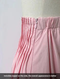 KYLETHOMASW  -  Elegant High-Waisted Pink A- Line Skirt Sweet Umbrella Design Sensibility Plenty of Pleats Medium-Length Women's Fashion