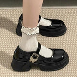 KYLETHOMASW  -  Women's Patent Leather Mary Jane Platform Shoes, Butterfly Buckle Strap, Comfortable Casual Footwear for JK School Wear